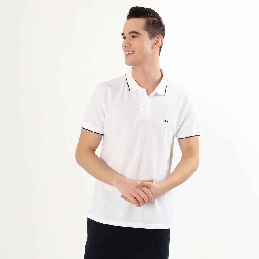 Men's White Polo Neck Classic T-Shirt, White, large