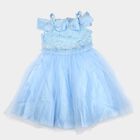 Girls' Light Blue Fit and Flare Bow Detail Party Wear Frock, Light Blue, small