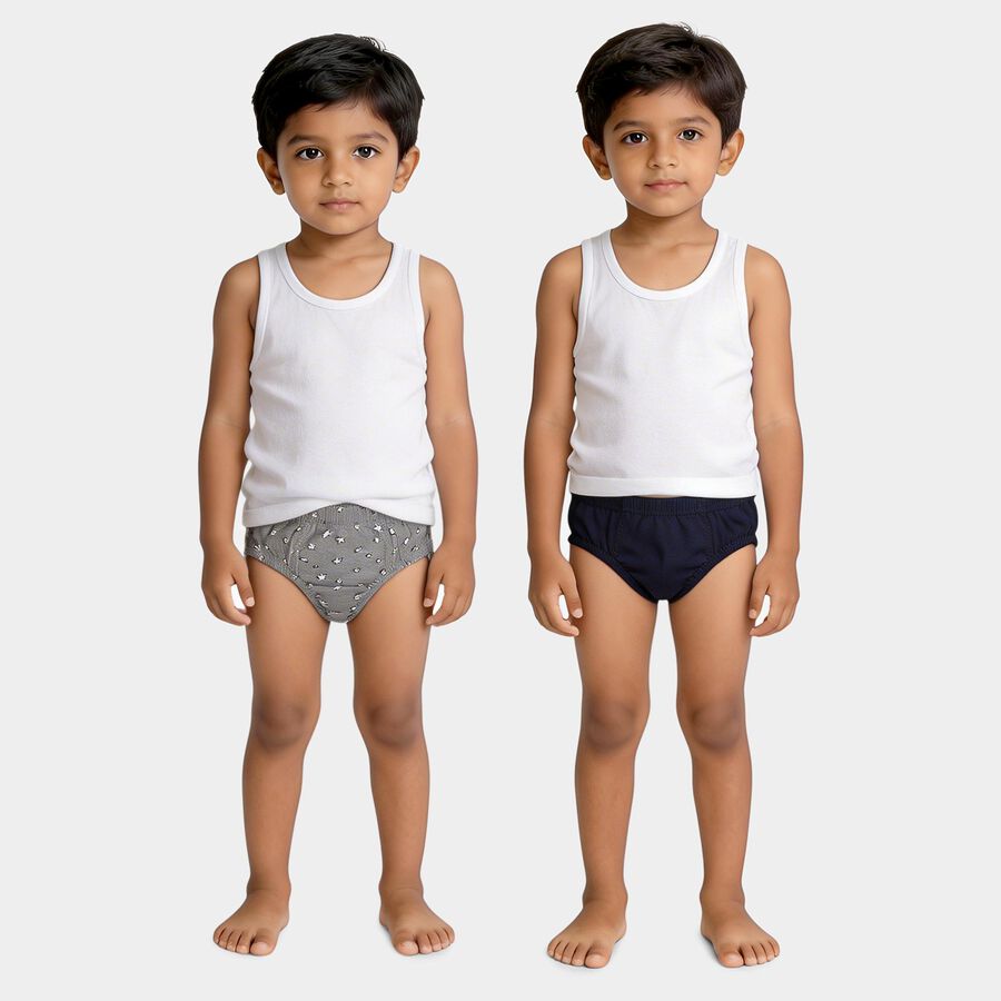 Boys' Grey and Navy Regular Fit Printed and Solid Briefs, हल्का ग्रे, large