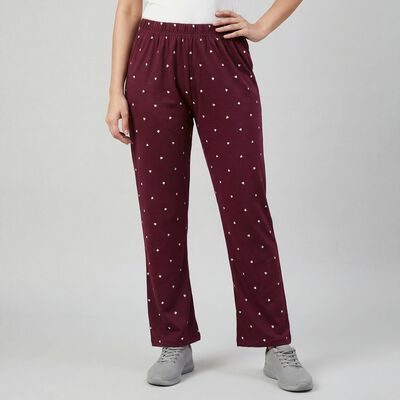 Women's Wine Regular-fit Heart Printed Pyjama