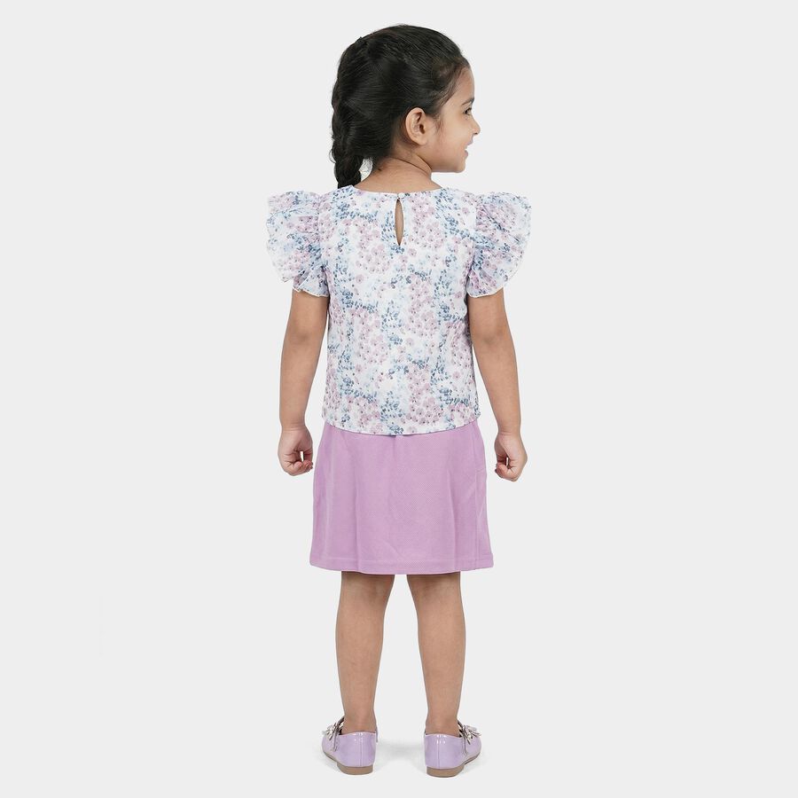 Girls' Lilac Floral Ruffle Sleeve Top and Skirt Set, Lilac, large