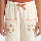 Girls' Off White Jogger Fit Floral Embroidered Cotton Pyjama, Off White, small
