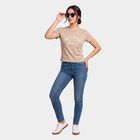 Women's Beige Cotton Round Neck Regular T-Shirt, Beige, small