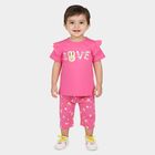 Infants' Pink Cotton Solid T-Shirt and Capri Set, Pink, small