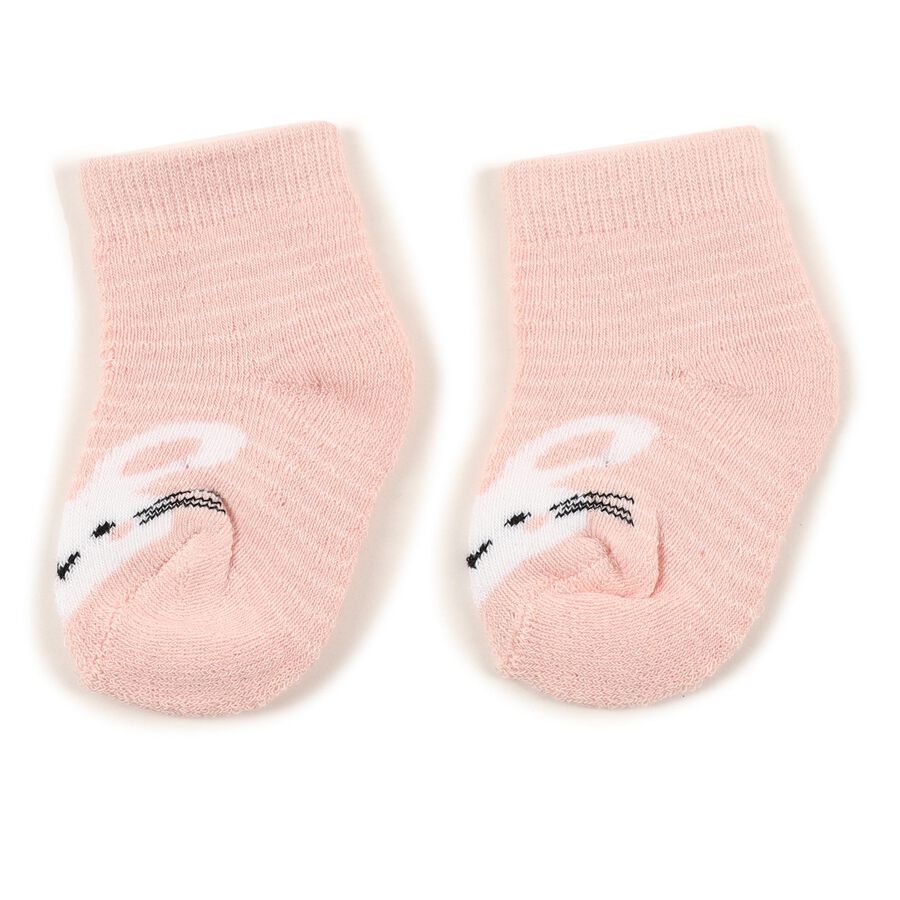 Infants Muted Gray and Soft Peach Regular Fit Embroidered Pack of 2 Socks, हल्का गुलाबी, large image number null
