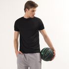 Men's Black Crew Neck Athleisure Drifit T-Shirt, काला, small