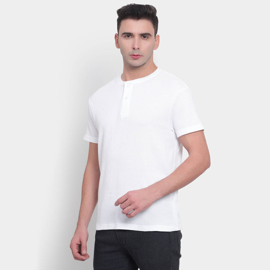 Cotton Solid Henley T-Shirt, White, large image number null