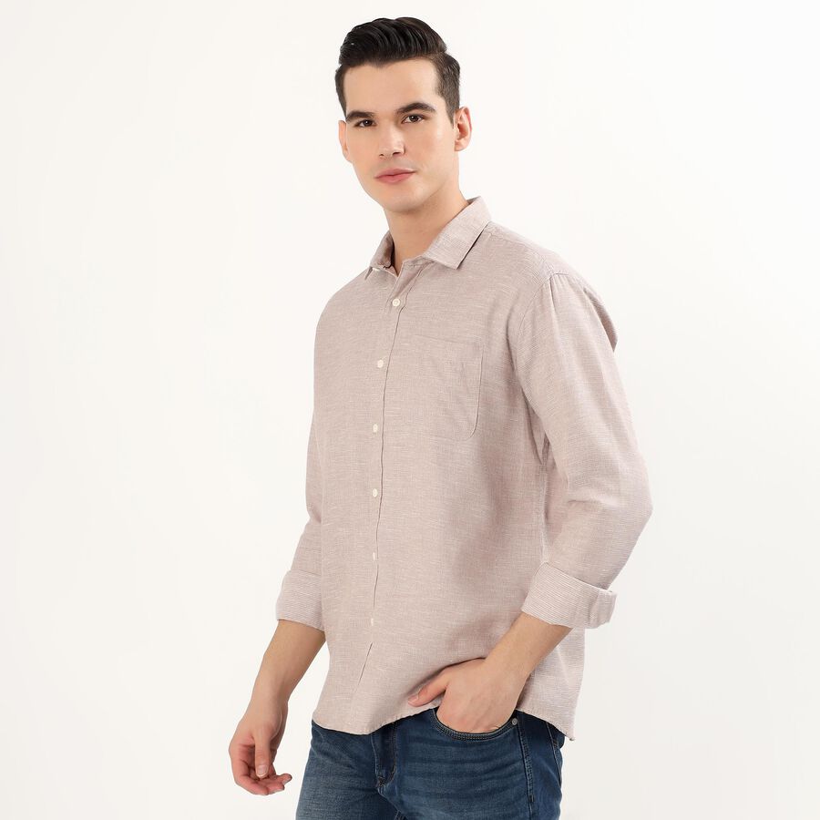 Men's Muted Brown Classic Casual Shirt, भूरा, large