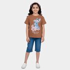 Girls Brown Cotton Casual T-Shirt, भूरा, small