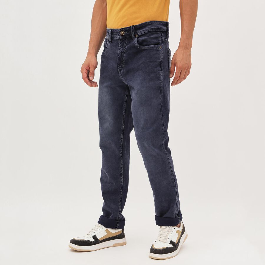 Men's Deep Charcoal Blue Regular Fit Faded Jeans, गहरा ग्रे, large image number null