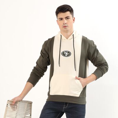 Men's Olive Green and White Hooded Neck Casual Sweatshirt, सफ़ेद Men's Olive Green and White Hooded Neck Casual Sweatshirt