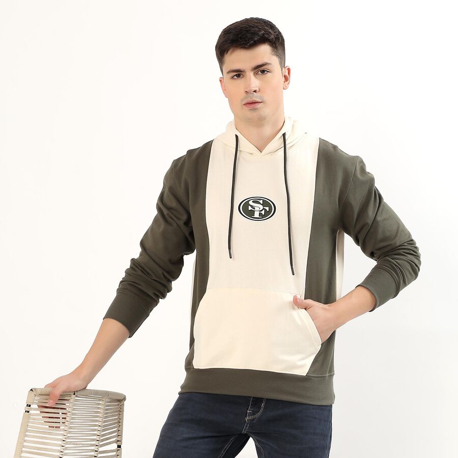 Men's Olive Green and White Hooded Neck Casual Sweatshirt, सफ़ेद, large image number null