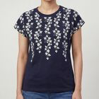 Women's Navy Blue Round Neck Casual T-Shirt, Navy Blue, small