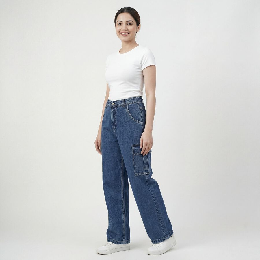 Women's Blue Slim Fit High-Rise Jeans, मध्यम नीला, large