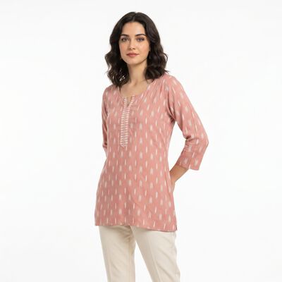 Women's Purple Notch Neck Printed Straight Kurti