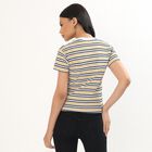 Women's Yellow and Black Round Neck Casual T-Shirt, मस्टर्ड, small