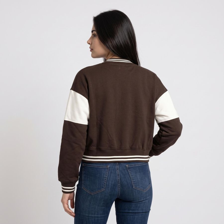 Women's Brown Varsity Jacket, भूरा, large