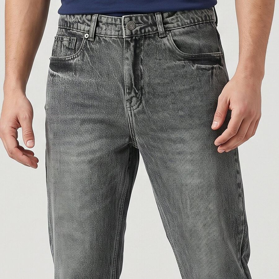Men's Grey Straight Fit Washed Jeans, हल्का ग्रे, large
