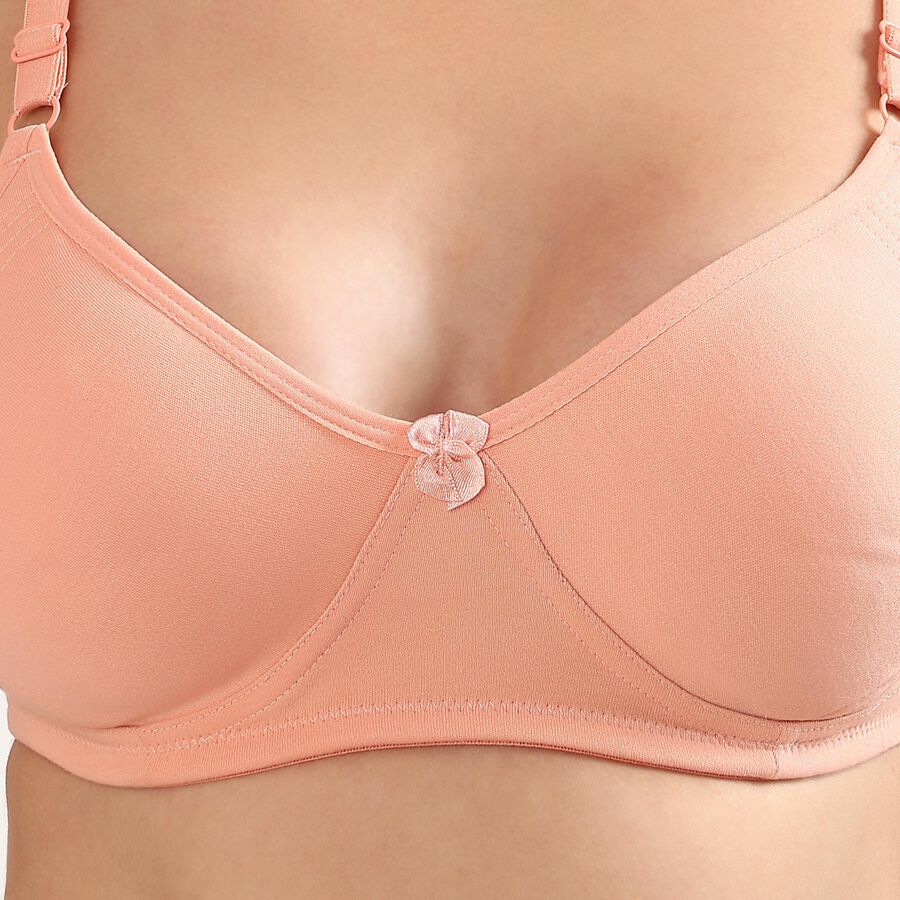 Women's Beige Cotton Padded Wired T-Shirt Bra, Peach, large