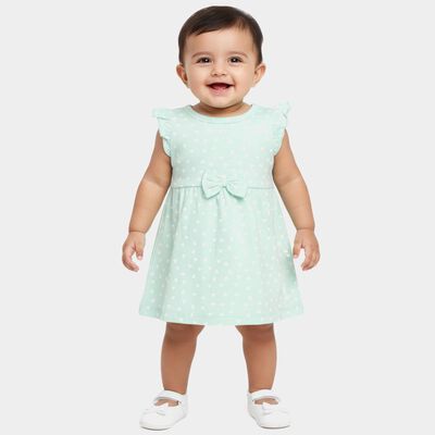 Infant Girls' Light Green Regular Fit Floral Printed Tiered Frock