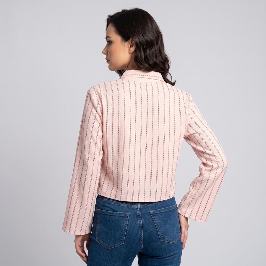 Women's Pink Striped Collar Shirt, गुलाबी, large