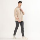Men's Light Beige Spread Collar Casual Shirt, Beige, small image number null