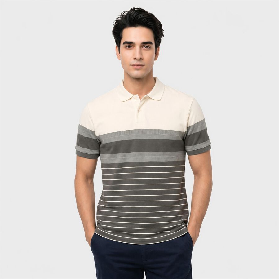 Men's Grey Collared Polo Half Sleeve T-Shirt, गहरा ग्रे, large