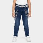 Girls' Navy Blue Regular Fit Butterfly Embroidered Jeans, Dark Blue, small