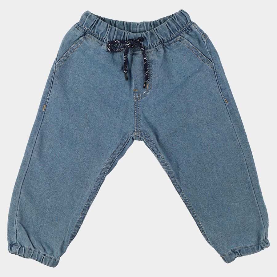 Infants Light Blue Jogger Fit Drawstring Jeans, Mid Blue, large