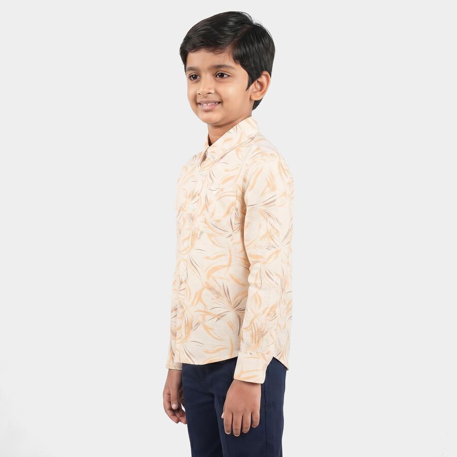 Boys White Printed Casual Shirt, White, large