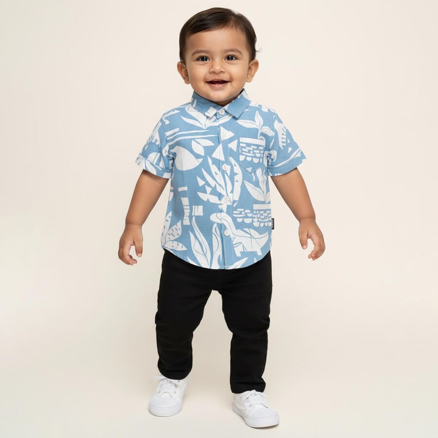 Infants Light Powder Blue Cotton Half Sleeve Classic Casual Shirt, Mid Blue, large image number null