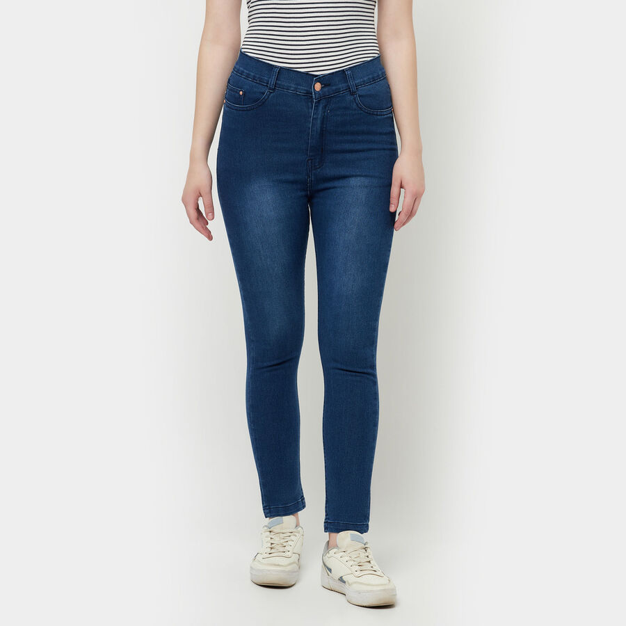 Washed High Rise Skinny Jeans, Mid Blue, large image number null