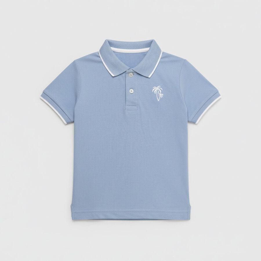Boys Light Blue Polo Collar Casual T-Shirt, मध्यम नीला, large image number null