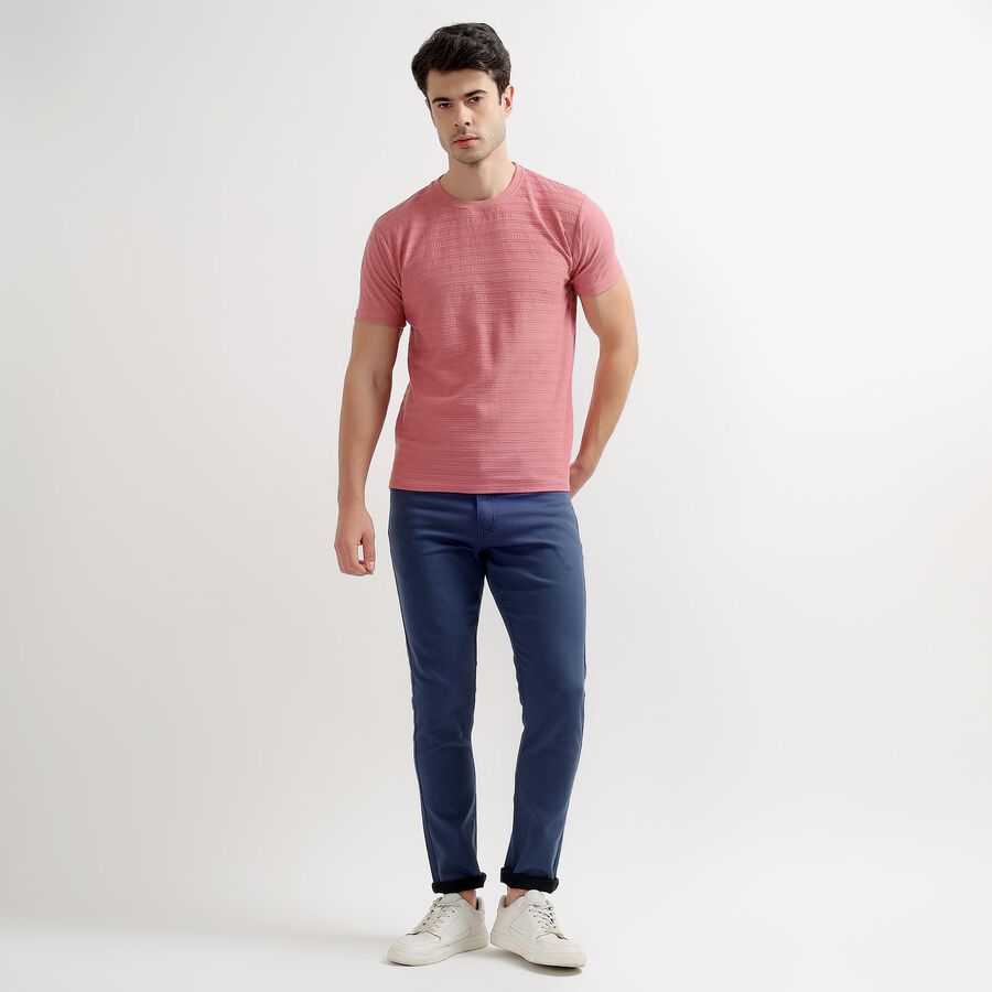 Men's Light Pink Round Neck Textured T-Shirt, Light Pink, large image number null