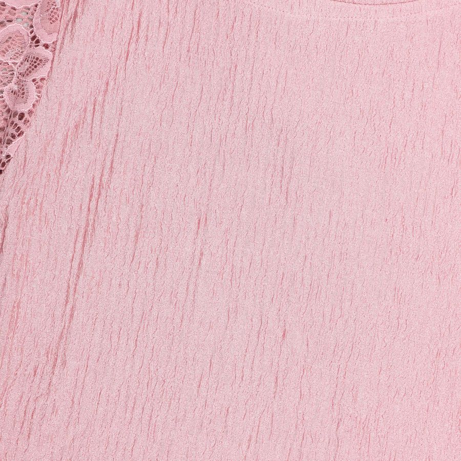 Girls' Soft Pink Round Neck Floral Lace Sleeve Textured Top, Pink, large image number null
