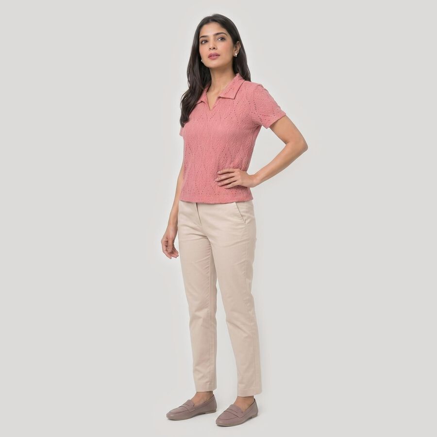 Women's Pink Polo Neck Polo T-Shirt, Pink, large