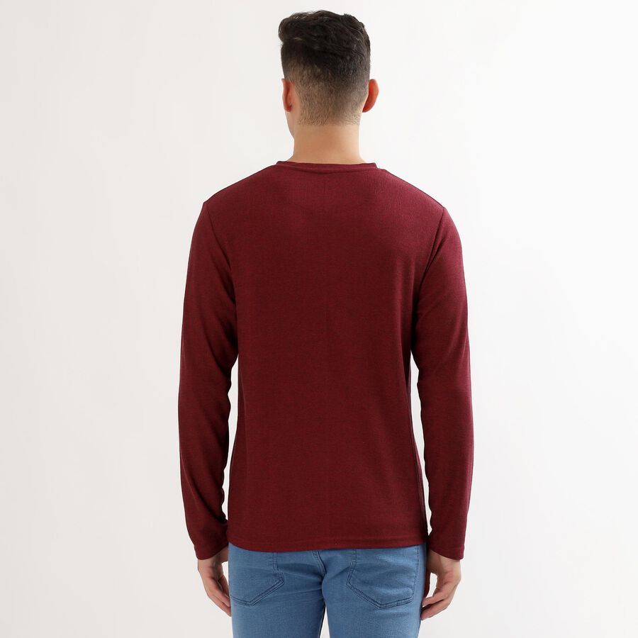 Men's Deep Maroon Henley Neck Casual T-Shirt, Wine, large image number null