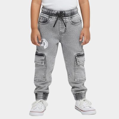 Boys' Washed Grey Cargo Fit Elastic Waist Jeans