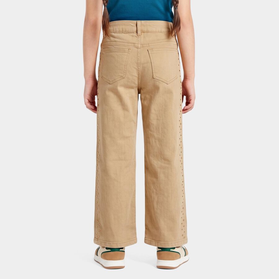 Girls' Off White Wide Leg Fit Studded Jeans, Off White, large