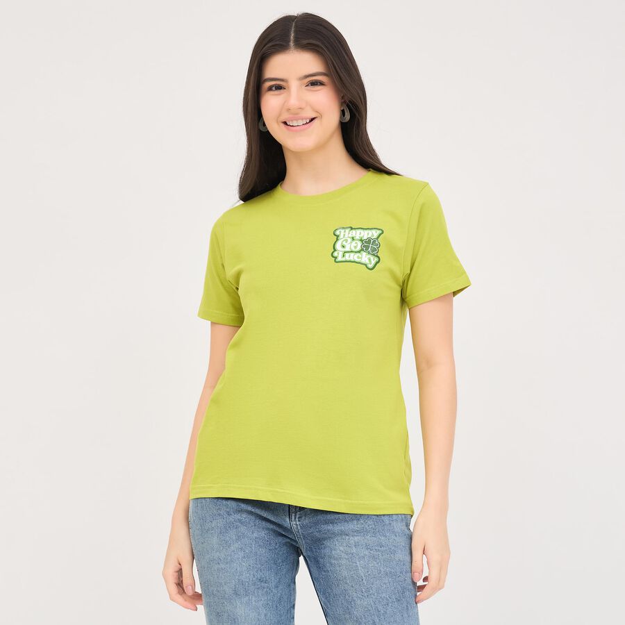 Women's Lime Green Cotton Round Neck T-Shirt, Lemon, large image number null
