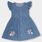Girls' Light Denim Blue Embroidered A-Line Frock, मध्यम नीला, small image number null