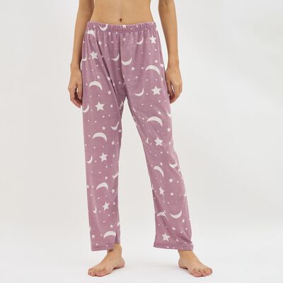 Women's Dusty Mauve Printed Relaxed Fit Full-Length Pyjama