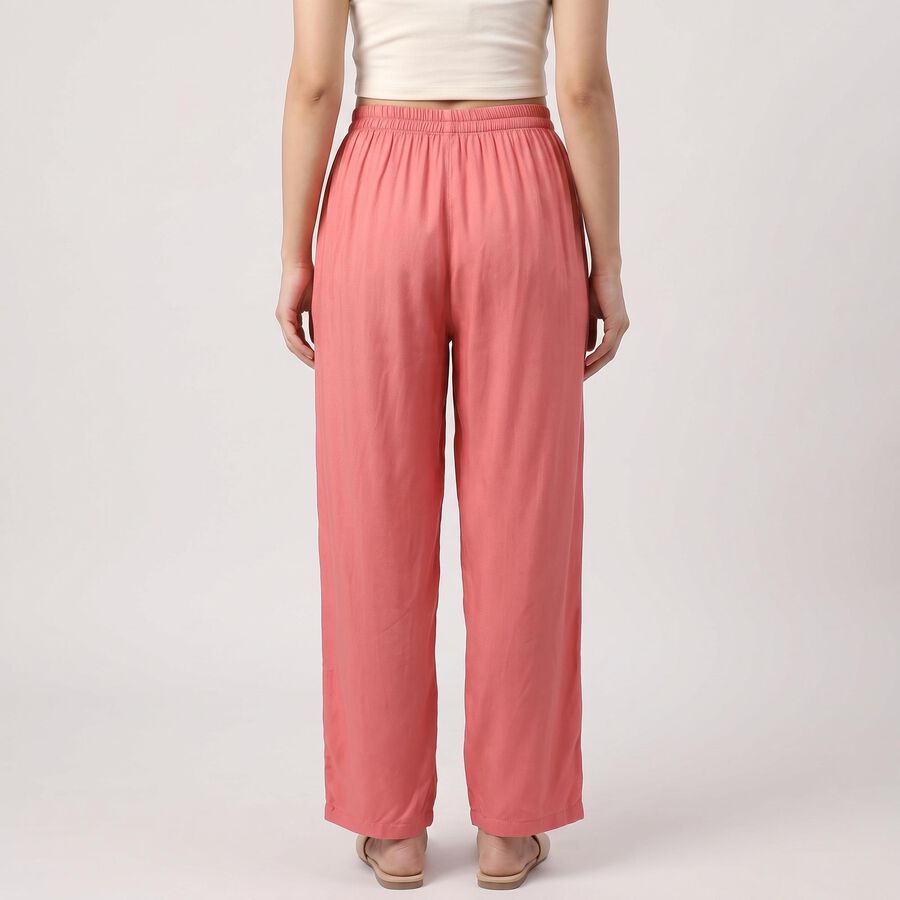 Women's Pink Regular Fit Elastic Waist Palazzos, गुलाबी, large