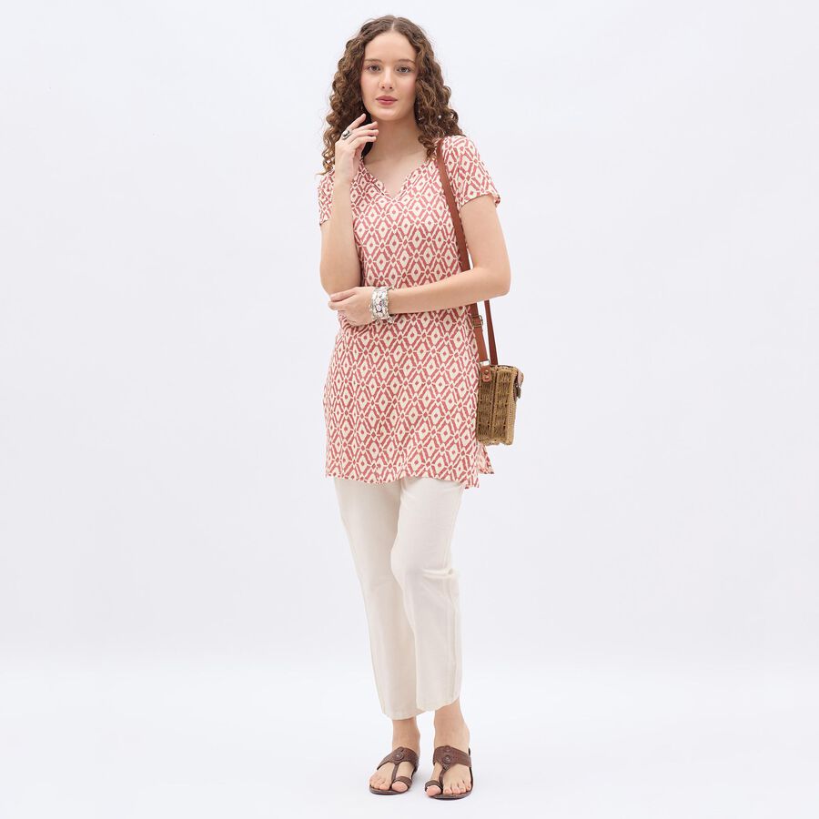 Ladies' Muted Terracotta Red V-Neck Printed Kurta, Lilac, large image number null