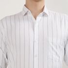 Men's White Striped Classic Collar Formal Shirt, Dark Green, small