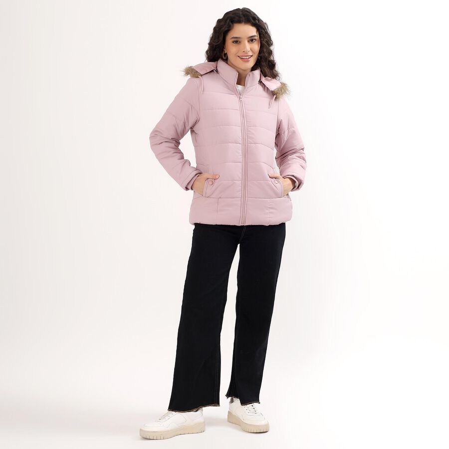 Women's Light Pink Hooded Casual Jacket, हल्का गुलाबी, large image number null