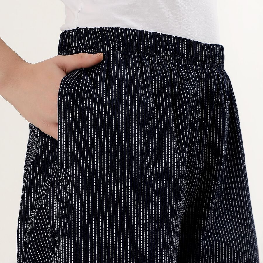 Women's Dark Navy Regular Fit Striped Palazzos, Mid Blue, large image number null
