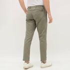 Men's Muted Olive Green Slim Fit Flat-Front Casual Trousers, गहरा हरा, small