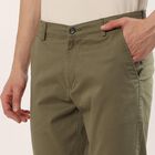 Men's Green Slim Fit Flat-Front Casual Trousers, Light Green, small