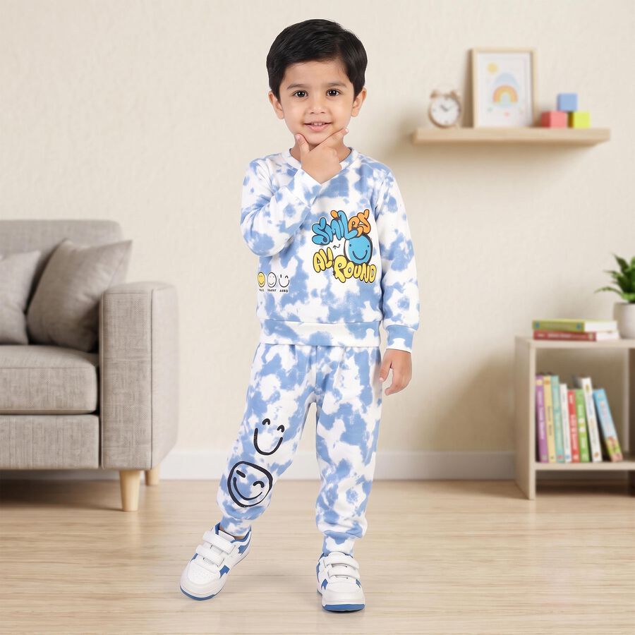Boys Light Blue Crew Neck Graphic Print Baba Suit, Light Blue, large